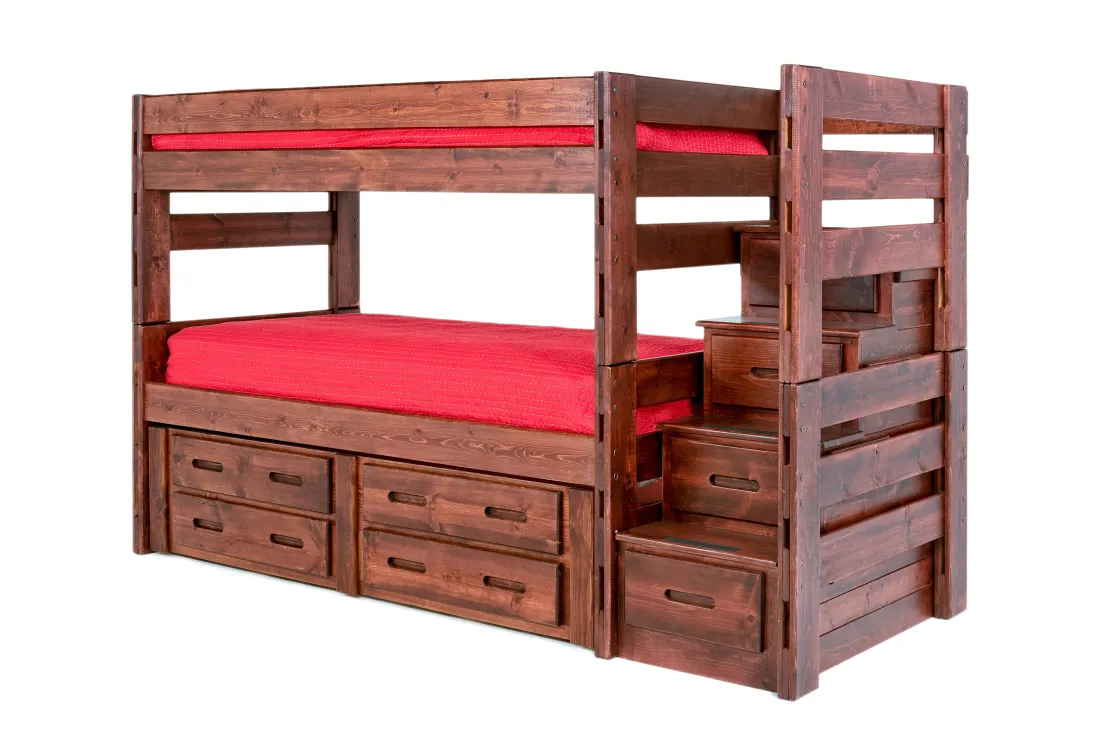 Kids Mor Furniture Young Pioneer Bunk Bed W/ Storage Steps & 4 Storage Drawers In Dark Gray, Twin/Twin