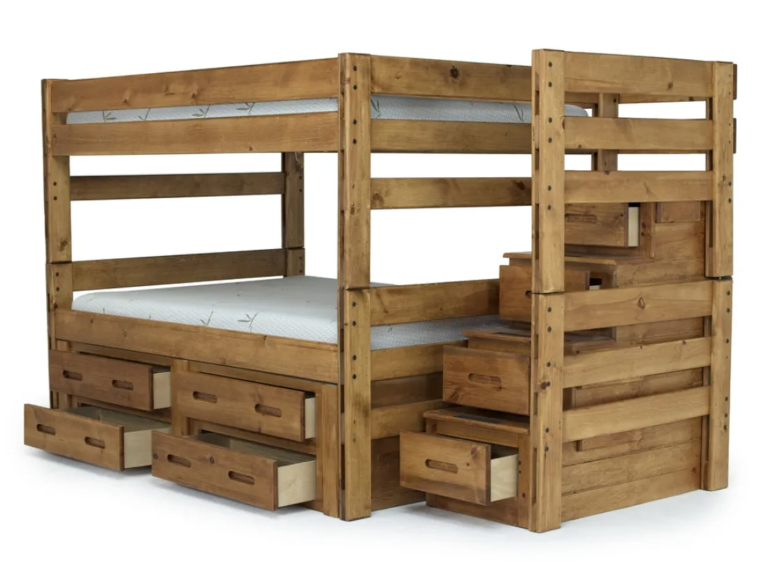 Kids Mor Furniture Young Pioneer Bunk Bed W/ Storage Steps & 4 Storage Drawers In Dark Gray, Twin/Twin