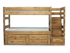 Kids Mor Furniture Young Pioneer Bunk W/ Storage Steps & Trundle Bed In Dark Gray, Twin/Twin