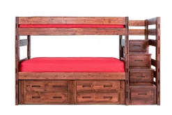 Kids Mor Furniture Young Pioneer Bunk W/ Storage Steps & Trundle Bed In Dark Gray, Twin/Twin