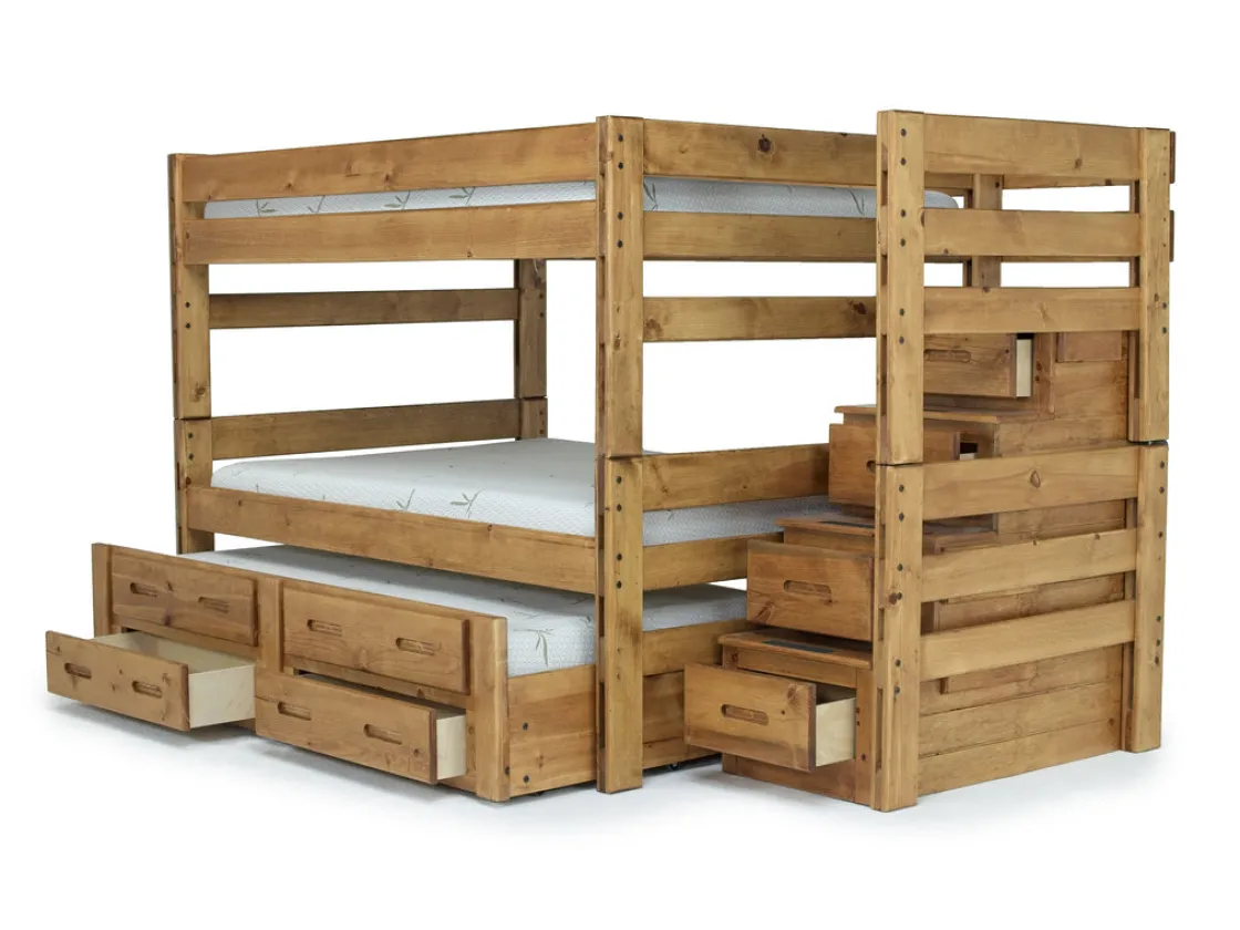 Kids Mor Furniture Young Pioneer Bunk W/ Storage Steps & Trundle Bed In Dark Gray, Twin/Twin