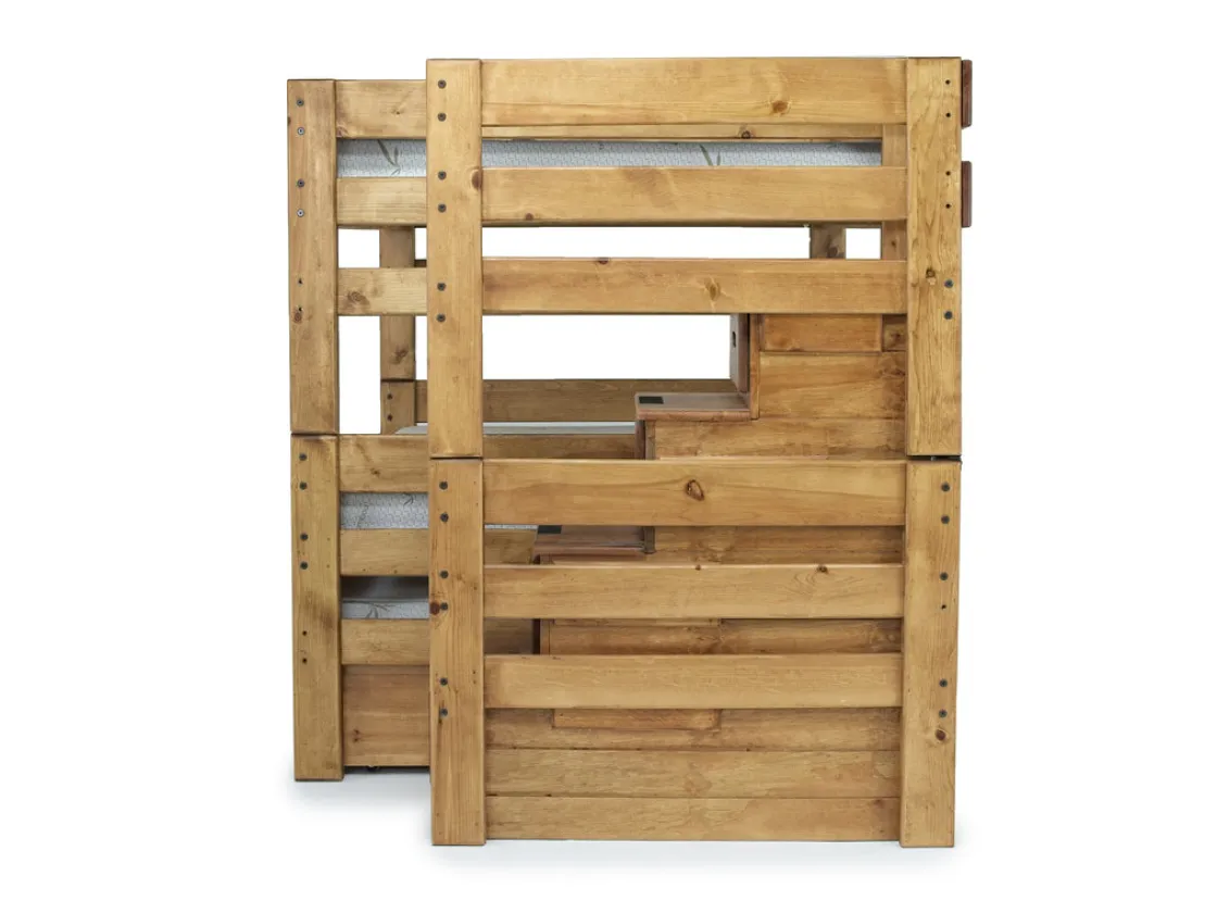 Kids Mor Furniture Young Pioneer Bunk W/ Storage Steps & Trundle Bed In Dark Gray, Twin/Twin