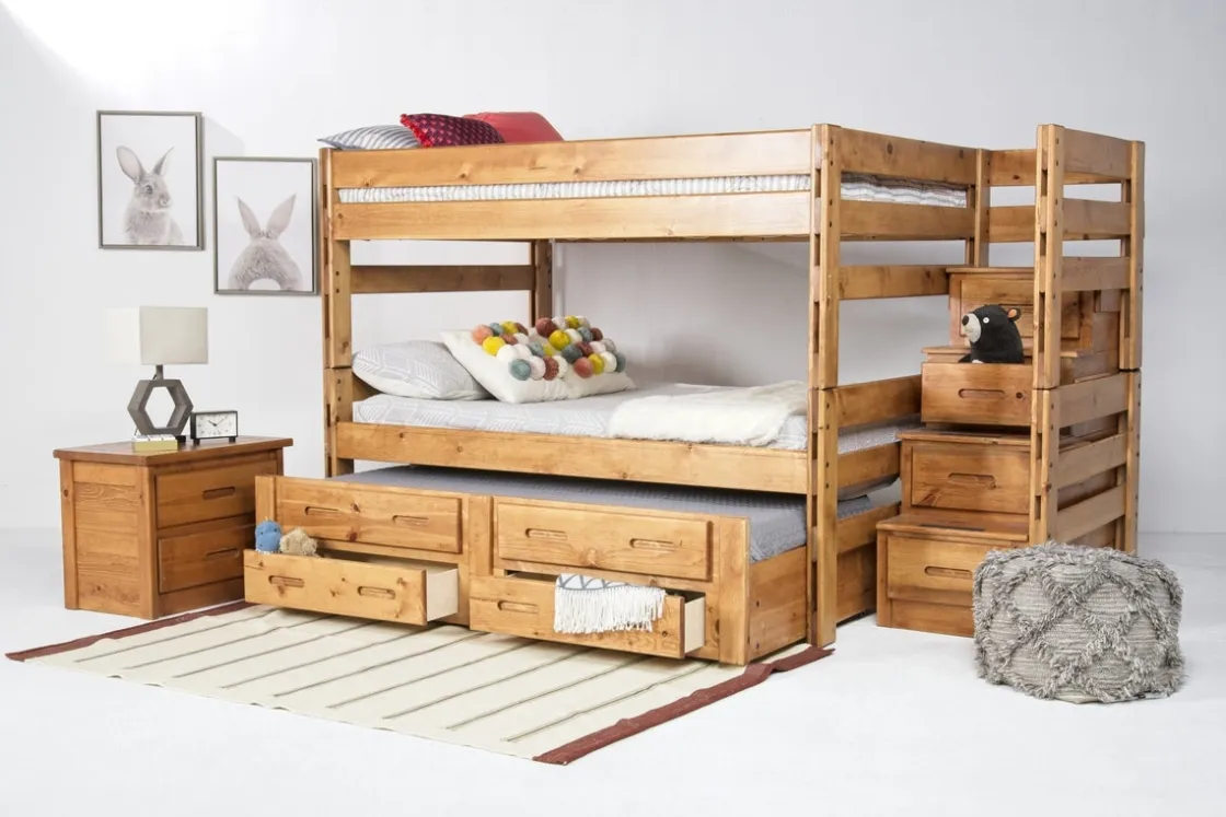 Kids Mor Furniture Young Pioneer Bunk W/ Storage Steps & Trundle Bed In Dark Gray, Twin/Twin