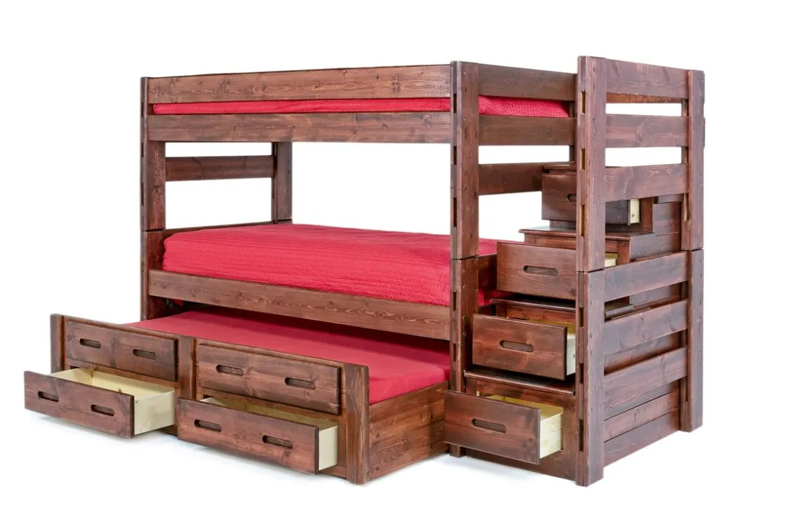 Kids Mor Furniture Young Pioneer Bunk W/ Storage Steps & Trundle Bed In Dark Gray, Twin/Twin