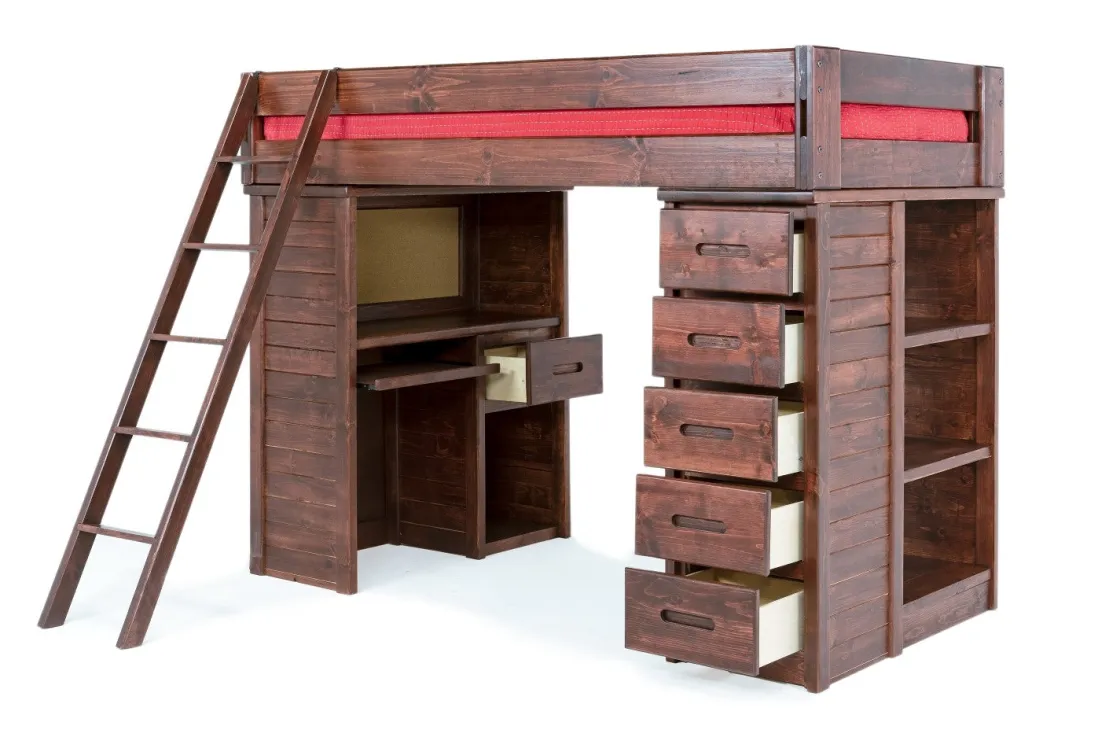 Kids Mor Furniture Young Pioneer Loft Bed In Cinnamon, Twin