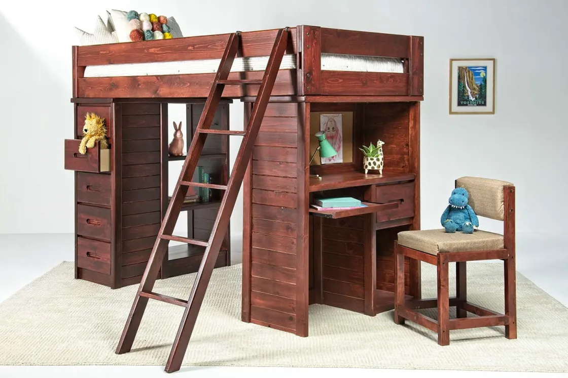 Kids Mor Furniture Young Pioneer Loft Bed In Cinnamon, Twin