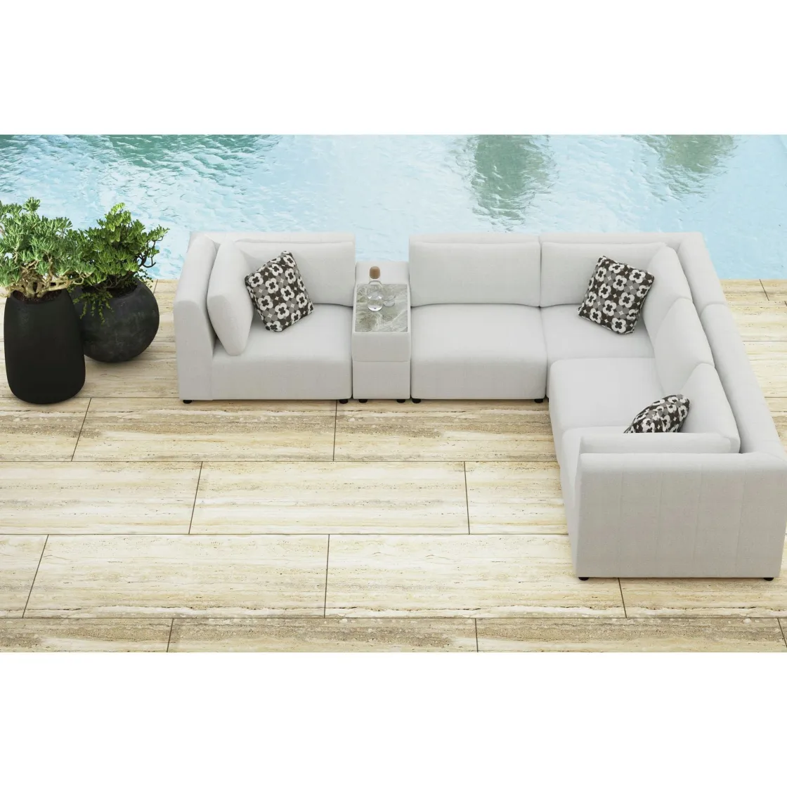 Mor Furniture Zandara Outdoor Console W/ Cooler & Speaker In Beige