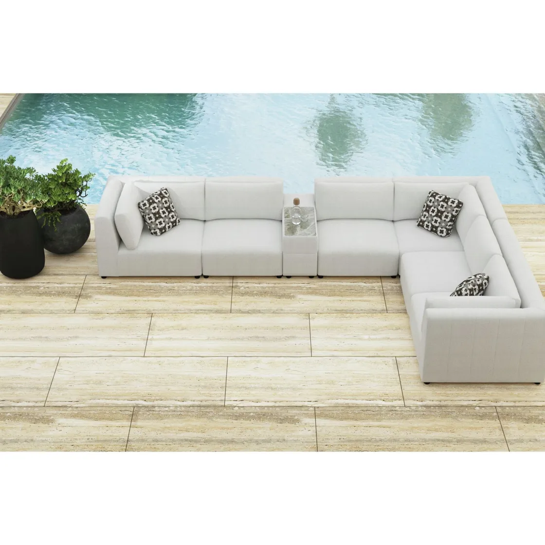 Mor Furniture Zandara Outdoor Console W/ Cooler & Speaker In Beige